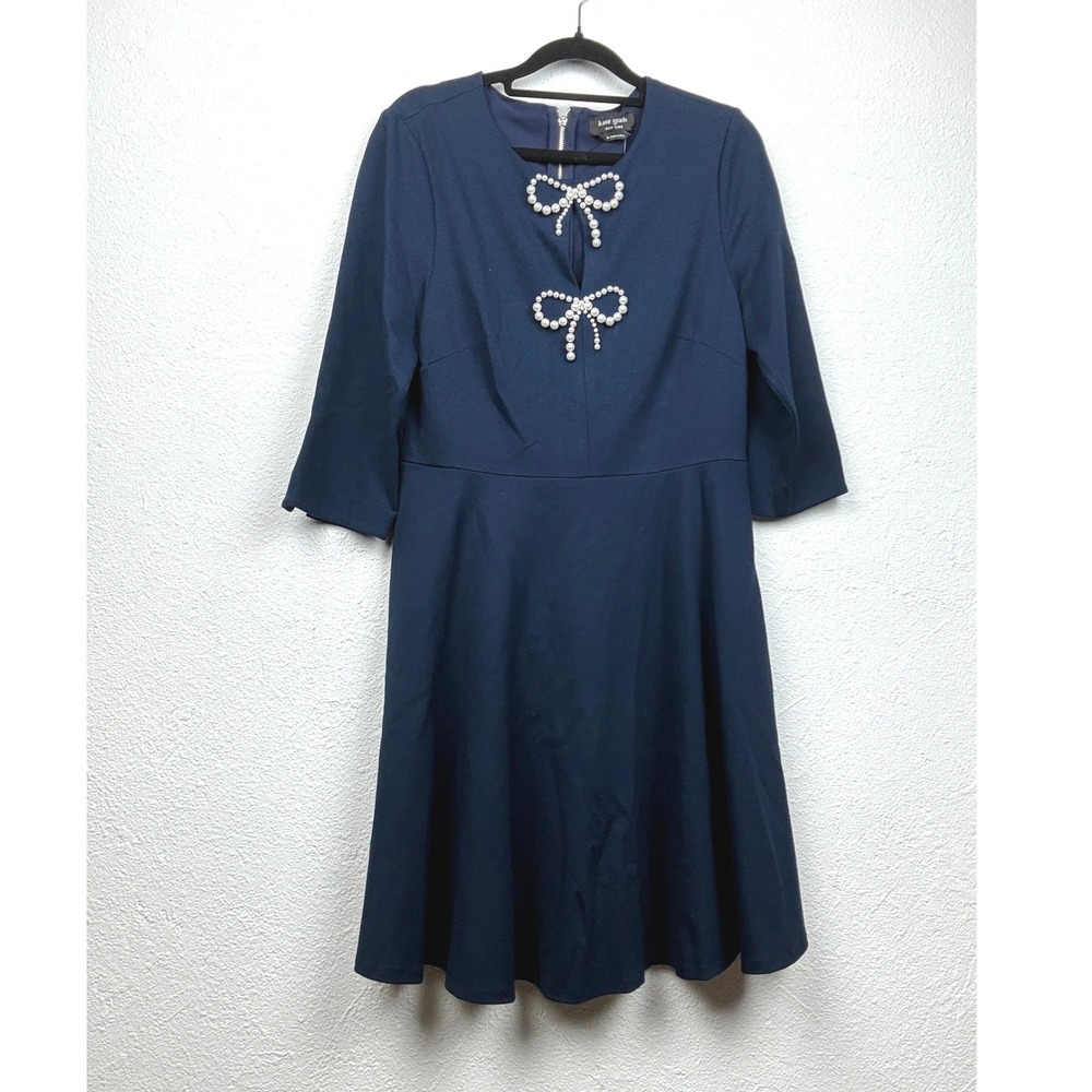 Kate Spade Navy Pearl Bow Ponte Dress - M - KE921 Coquette Preppy Elegant